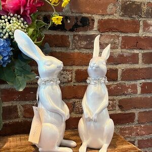 Rachel Zoe Pearlescent White Rabbit Pair with Beaded Collars
